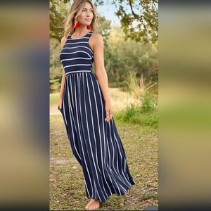 Venus Navy and white Striped maxi dress
